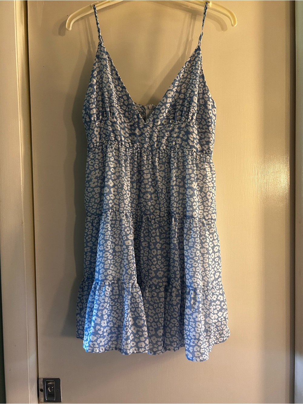 Blue Floral Tiered Spaghetti-Strap Dress